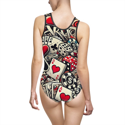 Women's Swimsuit - Casino Graffiti Print