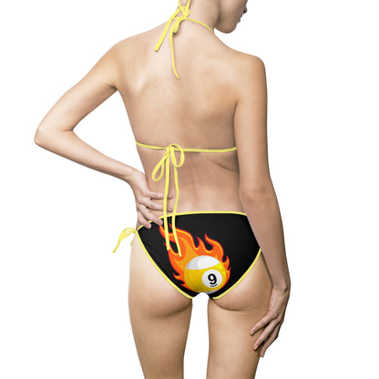 Bikini Swimsuit - 9ball Billiards Flaming 9 Ball Design