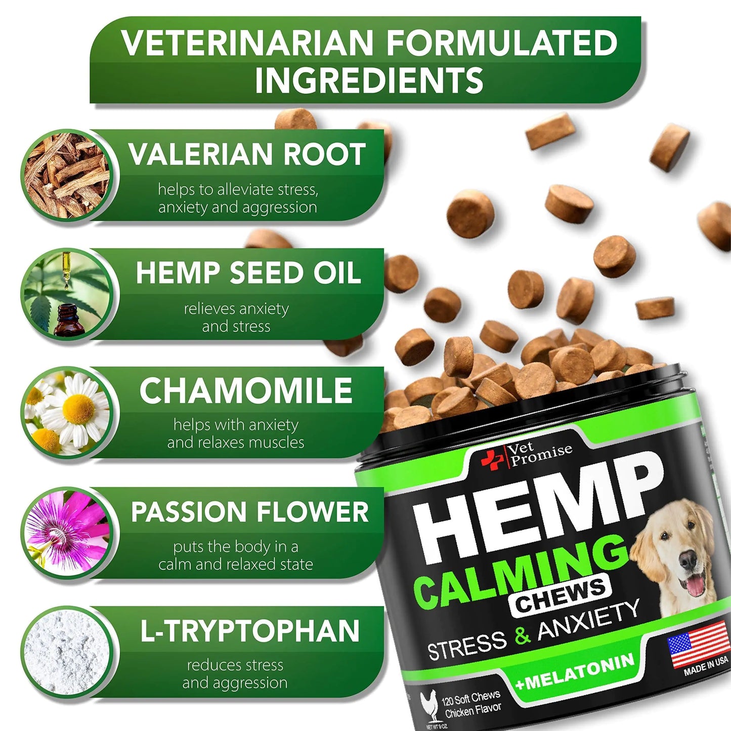 Hemp Relaxation Bites for Dogs - 120 Natural Stress Relief Treats