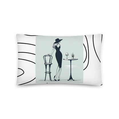 Elegant Cafe Lady Accent Pillow (black and white back)