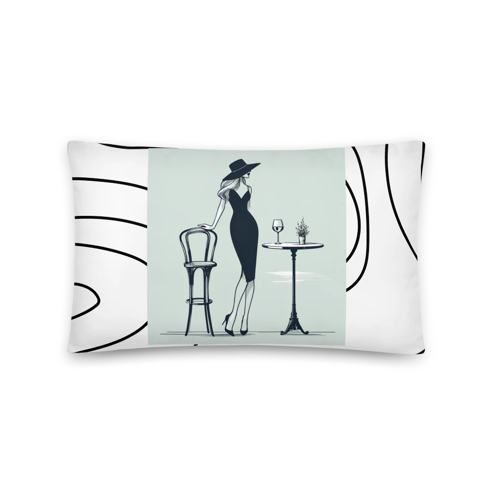 Elegant Cafe Lady Accent Pillow (black and white back)