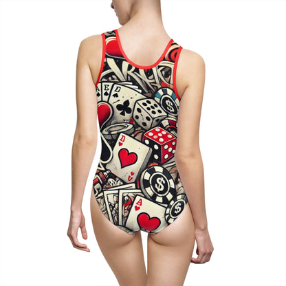 Women's Swimsuit - Casino Graffiti Print