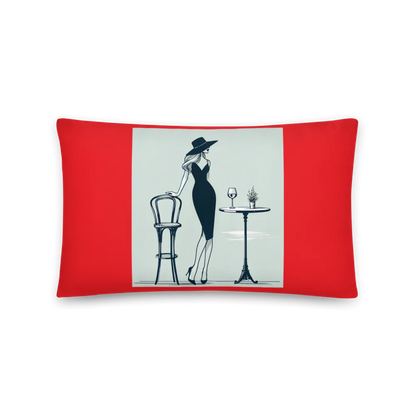 Elegant Cafe Lady Pillow with Red Accent