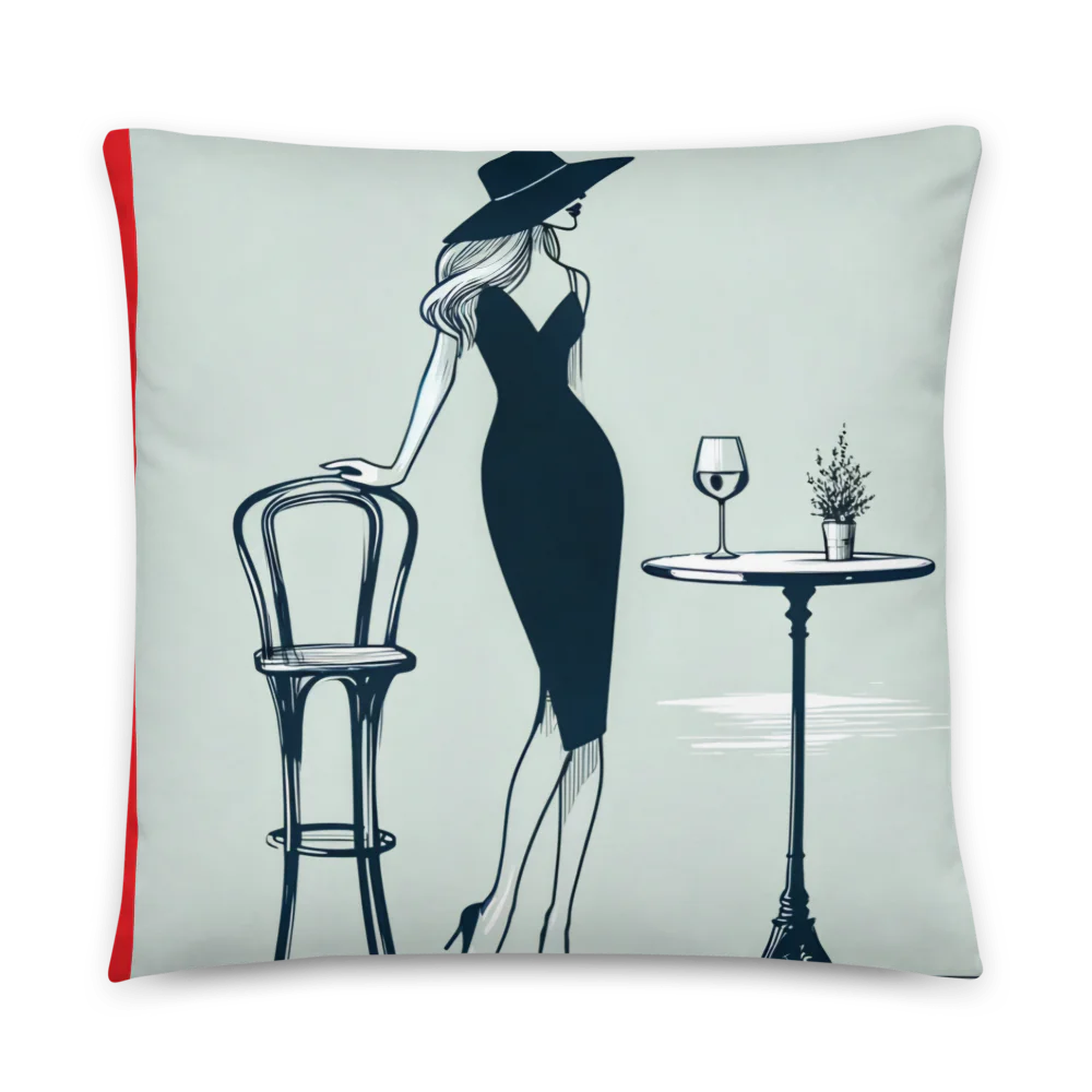 Elegant Cafe Lady Pillow with Red Accent