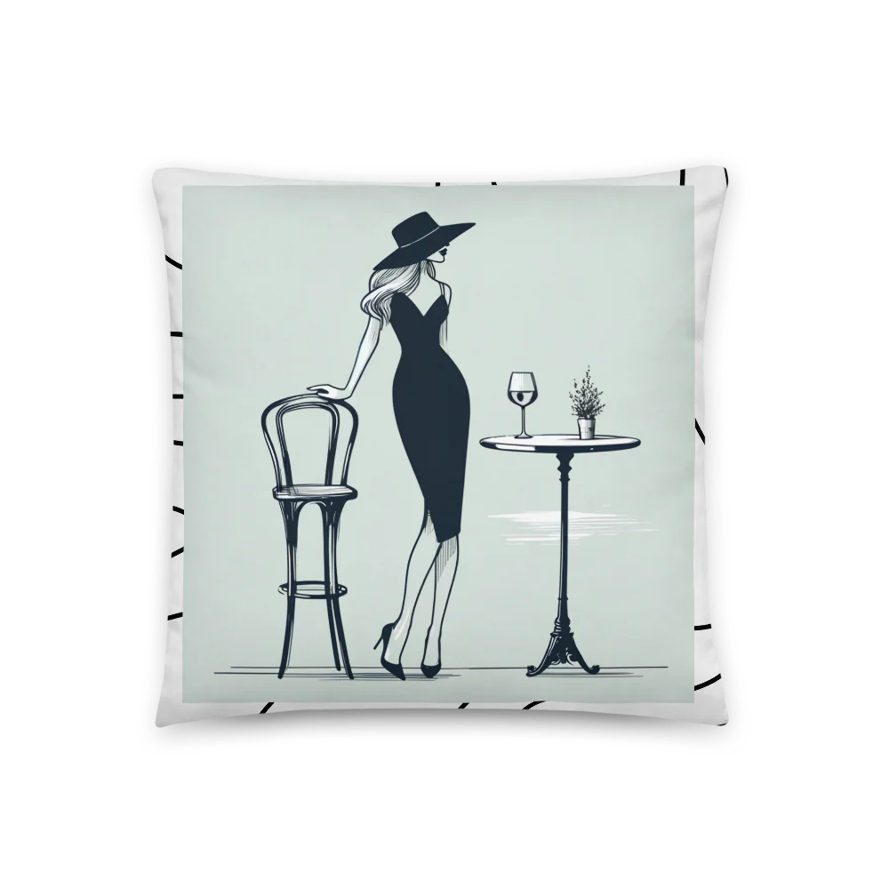 Elegant Cafe Lady Accent Pillow (black and white back)