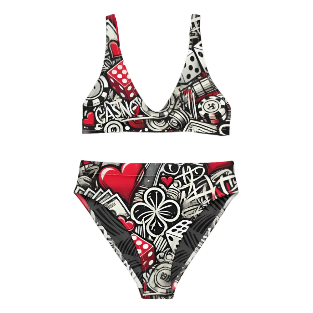 Casino Print High-Waisted Bikini