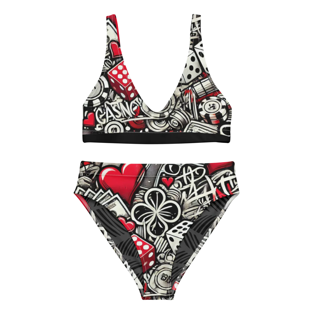 Casino Print High-Waisted Bikini