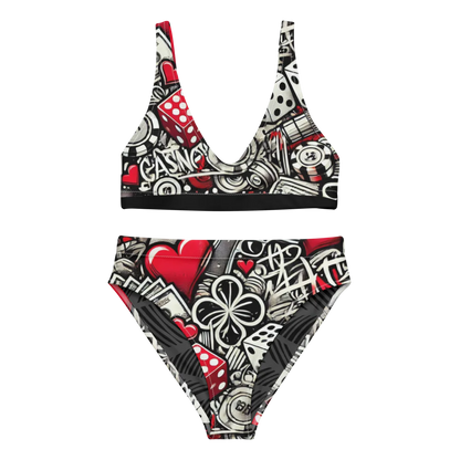 Casino Print High-Waisted Bikini