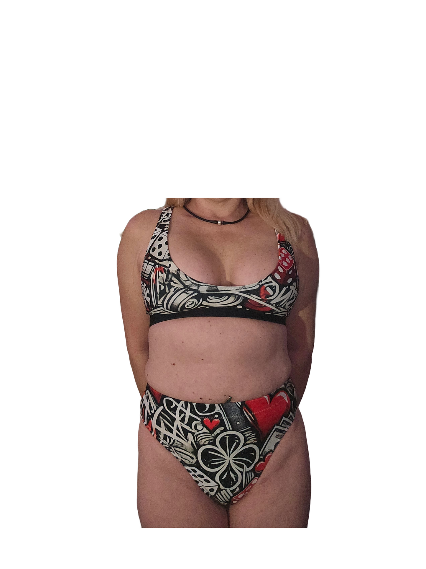 Casino Print High-Waisted Bikini