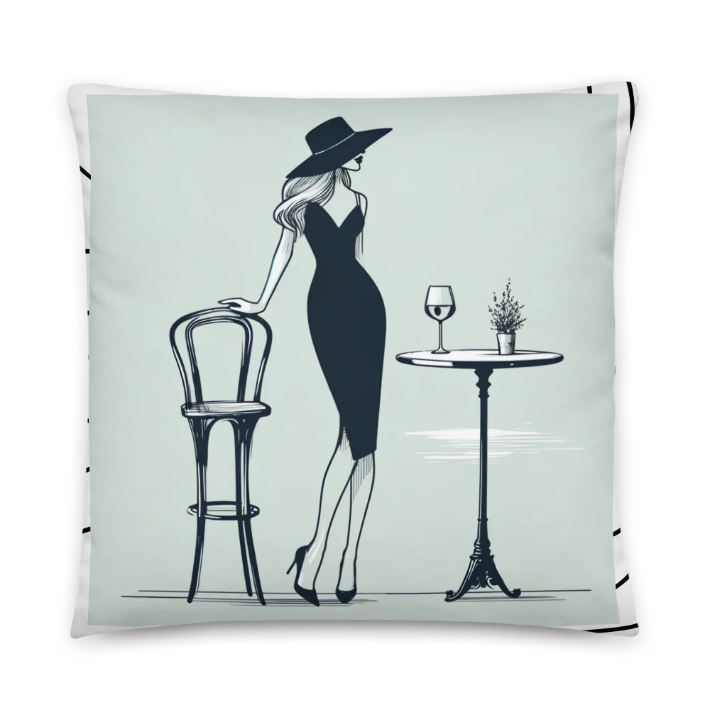 Elegant Cafe Lady Accent Pillow (black and white back)